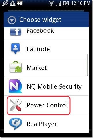 Power Control Widget