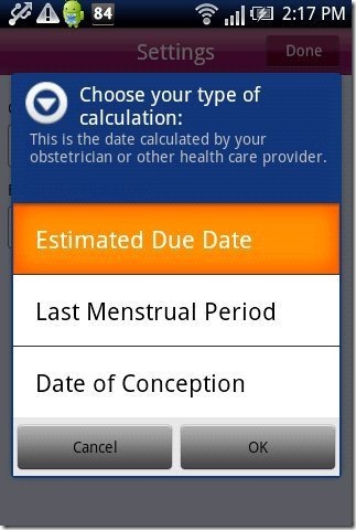 Pregnancy Tracker App Calculation type