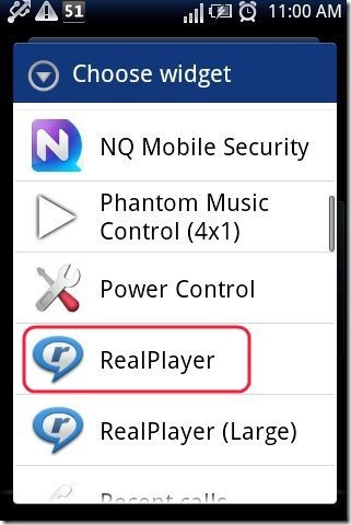 Real Player Widget option