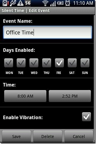 Silent Time Lite App Adding Event