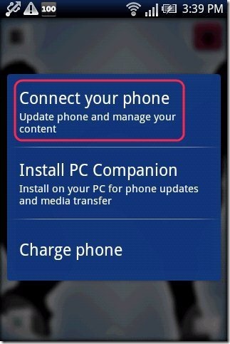 Sony Ericsson Connectivity option to sync Android Data