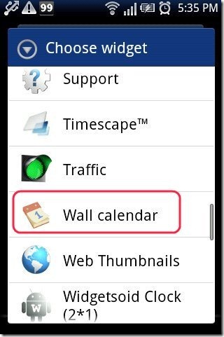 Wall Calendar Widget list