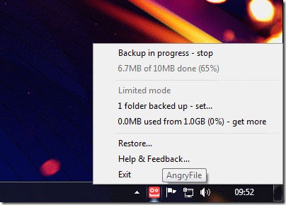 free online backup AngryFile Right Click
