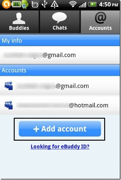 eBuddy Messenger Add Account