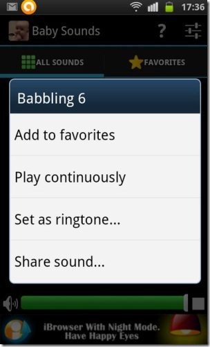 Baby Sounds App options