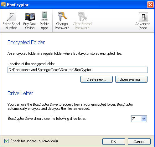 BoxCryptor default window