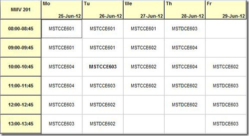 Mimosa Timetable