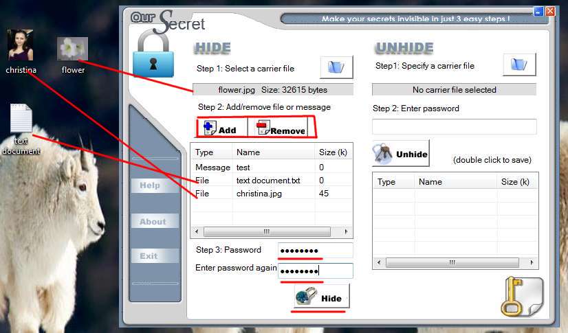 Our secret file hide protect password