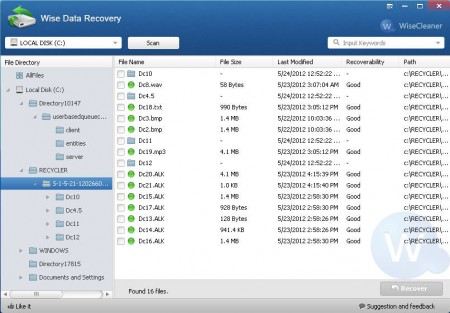 Wise Data Recovery recovered files