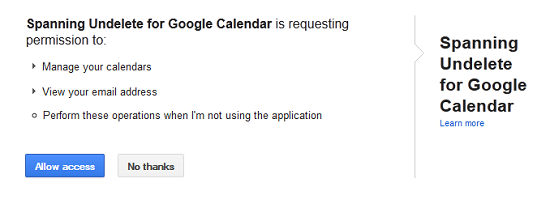 Spanning Undelete for Google Calendar