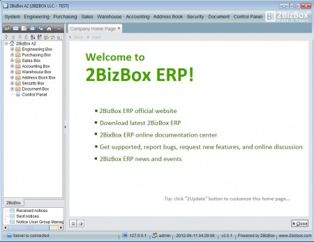 2BizBox A2 default window