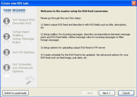 Advanced Email Rss wizad first step