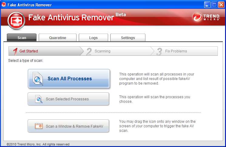 Fake Antivirus Remover default window