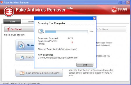 Fake Antivirus Remover scan in progress