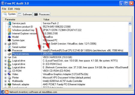 Free PC Audit memory processor