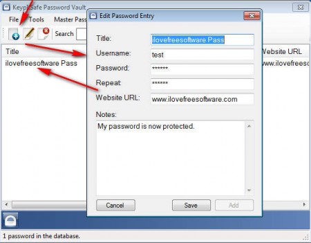 KeypItSafe adding password