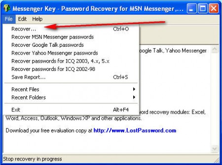 Messenger Key recovering password