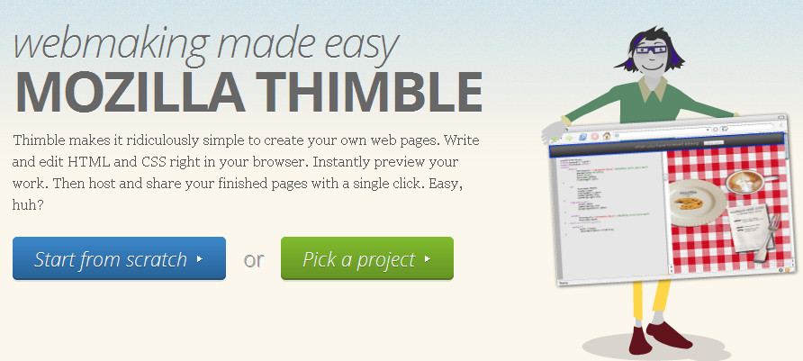 Mozilla Thimble default window