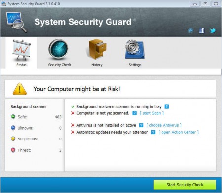 System Security Guard default window