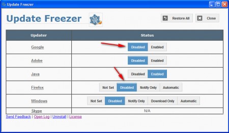 Update Freezer changing options