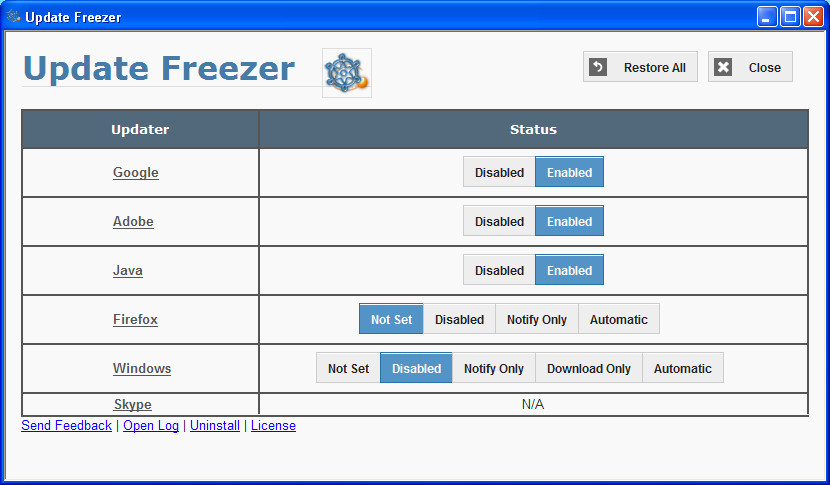 Update Freezer default window