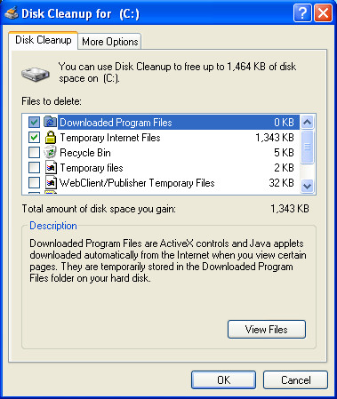 Windows Improver Disk cleanup default