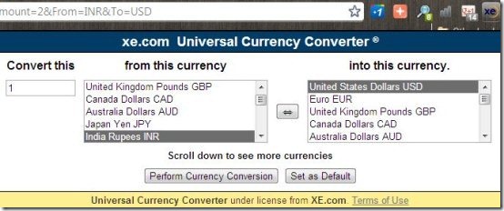 XE Currency Converter Extension