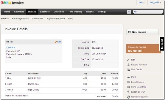 Zoho Invoice