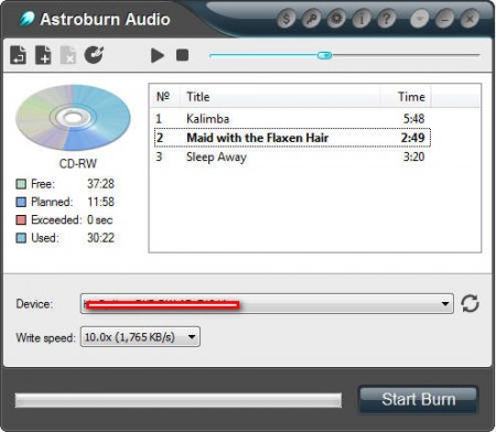 Astroburn Audio burning audio cd