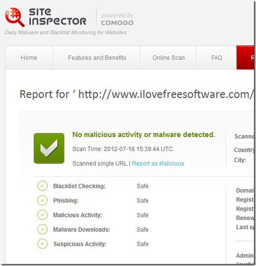 Comodo IceDragon Site Inspector