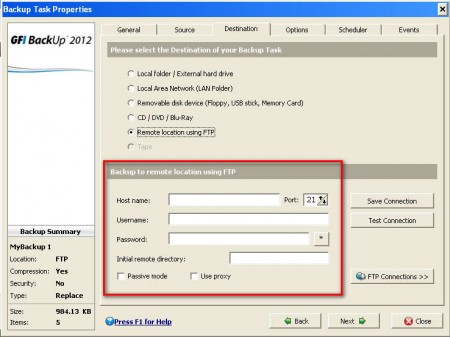 GFI Backup FTP server backup