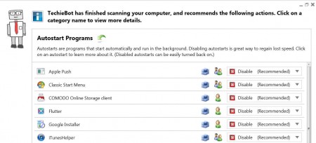 TechieBot autostart selection