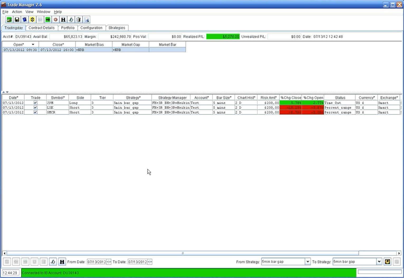 Trading Manager default window