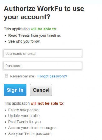 WorkFu Twitter connect account