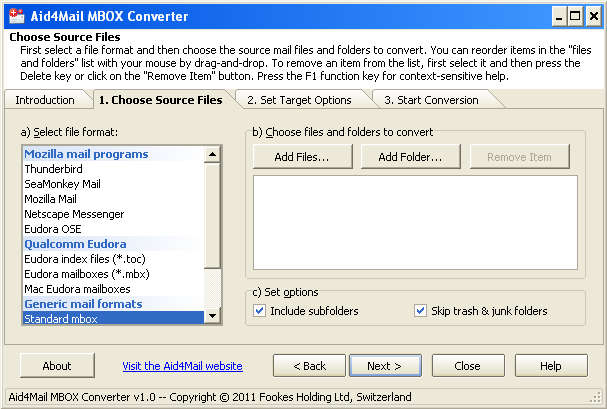 Aid4Mail MBOX Converter default window