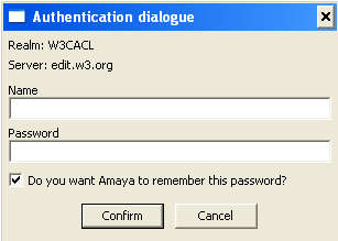 Amaya authentication dialog