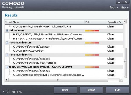 Comodo Cleaning Essentials scan complete