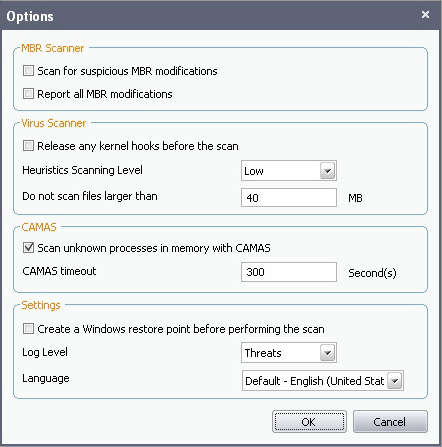 Comodo Cleaning Essentials settings