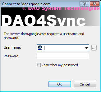 DAO4Sync Google Docs login