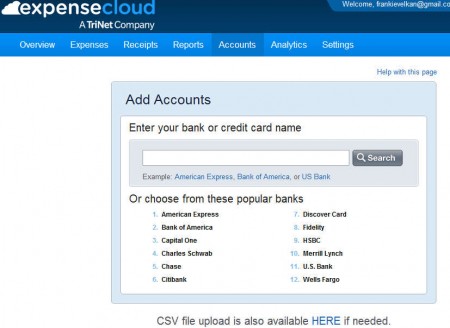 Expense Cloud adding accounts