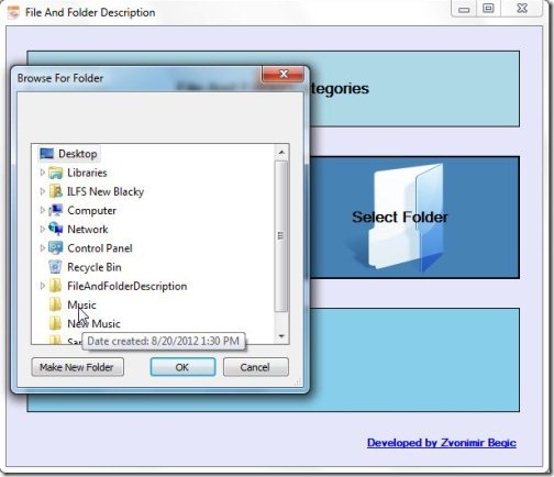File and Folder Description select folder