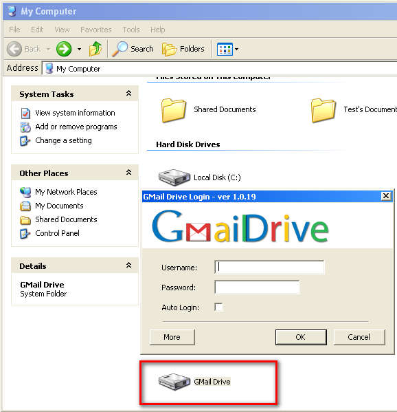 Gmail Drive default window