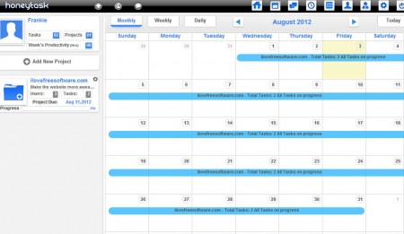 HoneyTask calendar with tasks