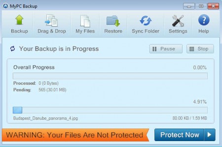 MyPCBackup upload in process