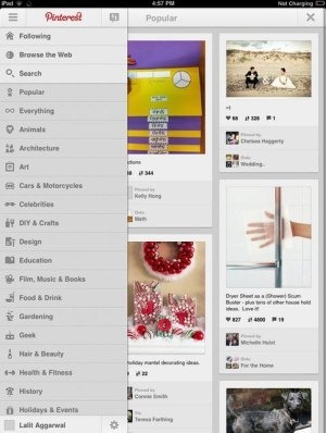 Pinterest App categories