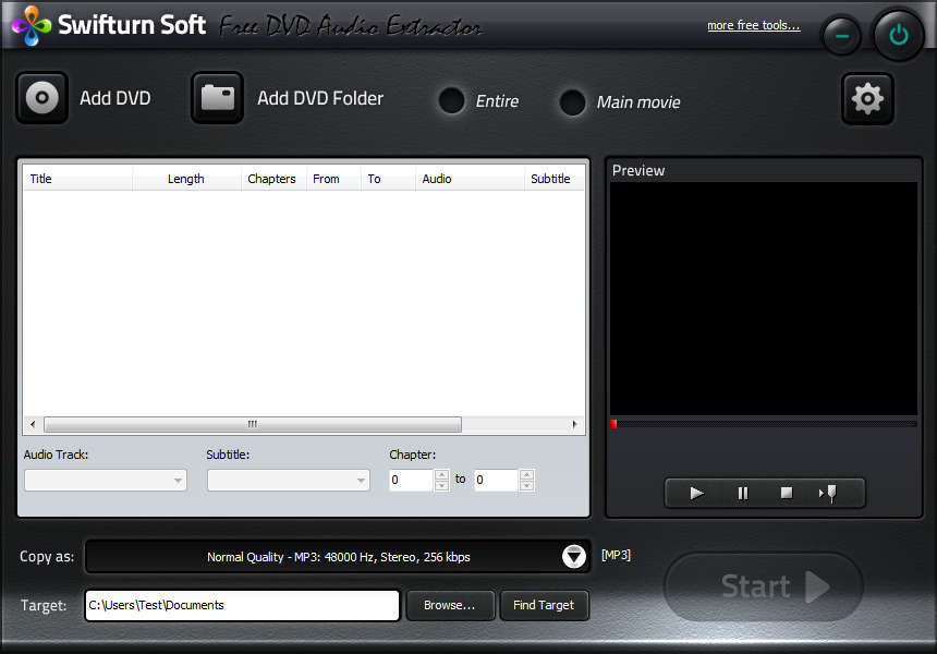 Swiftburn DVD Audio Extractor default window