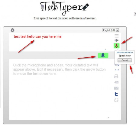 TalkTyper speech recognition in progress