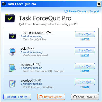 Task ForceQuit applications listed