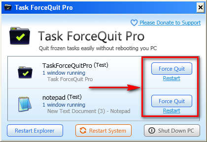 Task ForceQuit quitting application