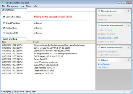 Toolwiz Remote Backup 2012 default window